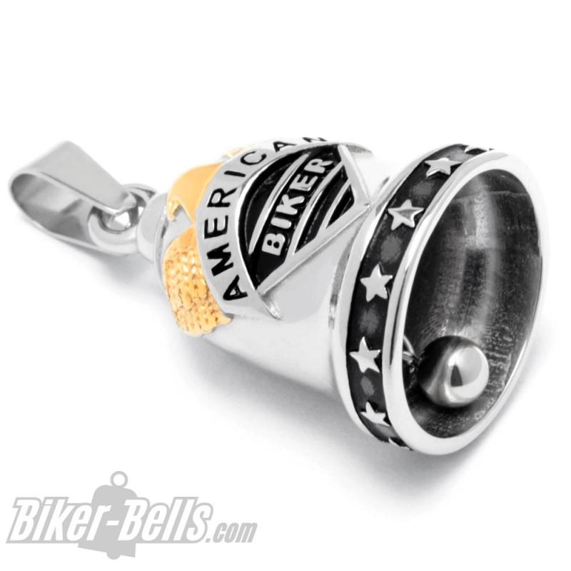 American Biker Ride Bell aus Edelstahl silber gold Adler Sterne Glücksbringer Glocke